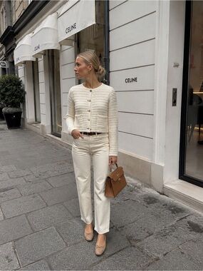 SHEIN Cream Textured Knit Button-Front Cardigan